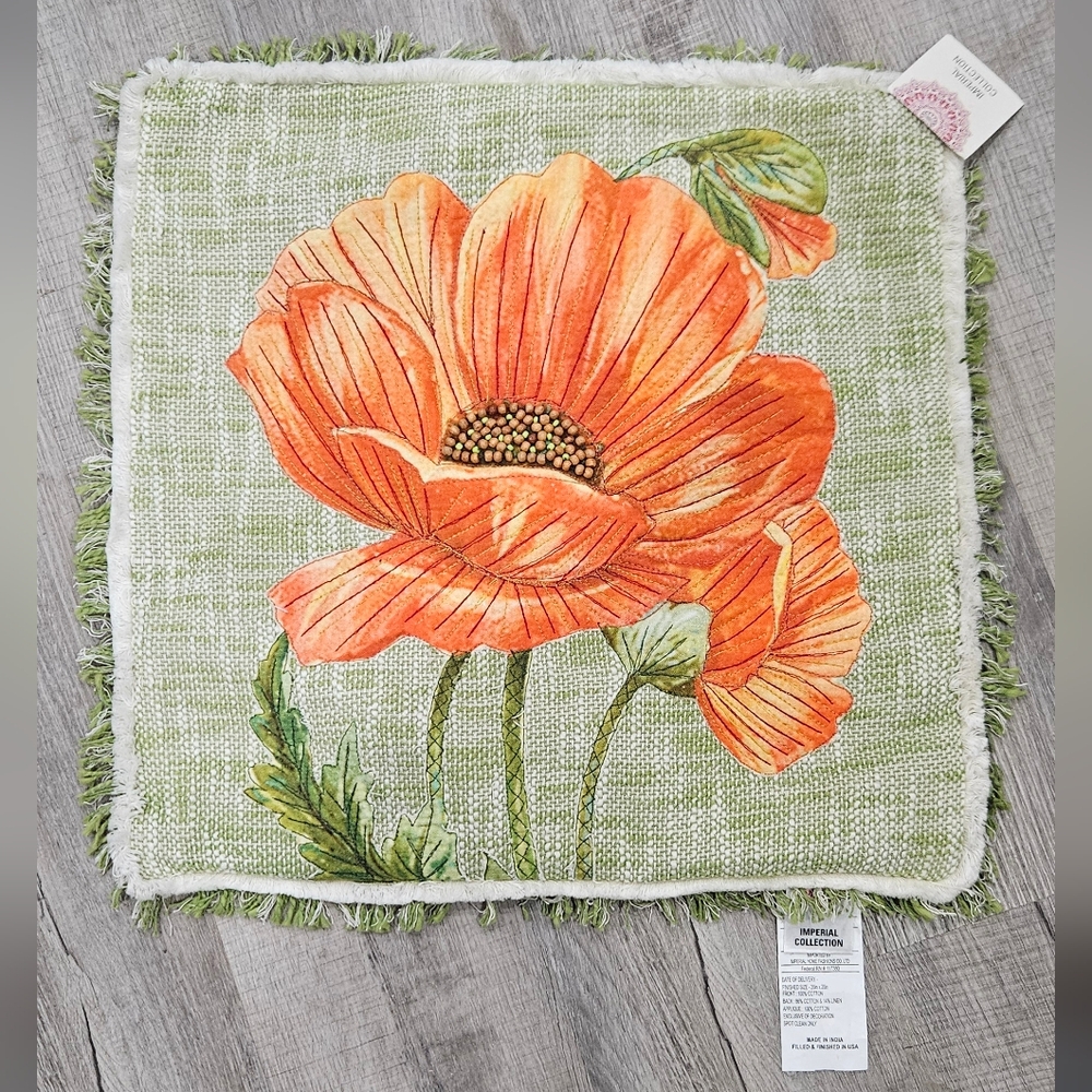 Floral Green and Orange Decorative Pillow
